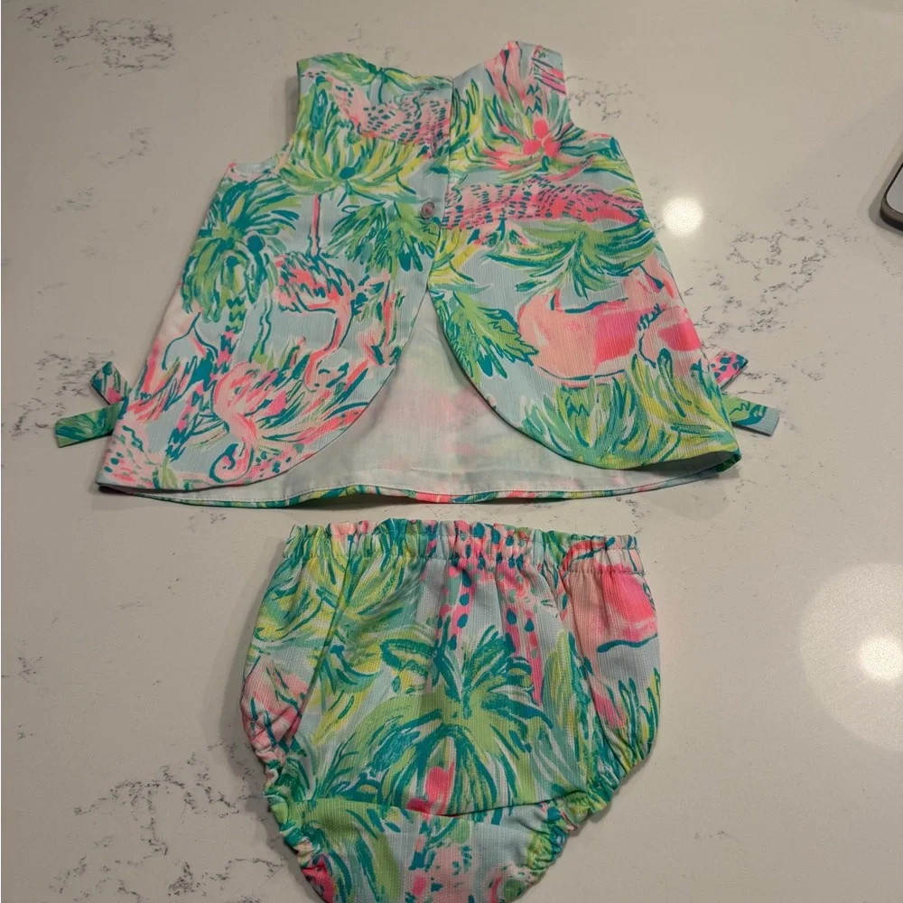 Lilly Pulitzer Pink and Green Diaper Cover Set